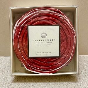 Pottery Barn Red White Stripe Round 8” Paper Lantern Set of 10 New in Box